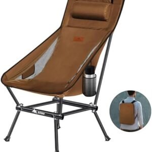 AnYoker Camping Chair, Compact Backpacking Chair, Portable Folding Chair, Beach Chair with Side Pocket and headrest, Lightweight Hiking Chair 188ZZ-SJB (Coffee)