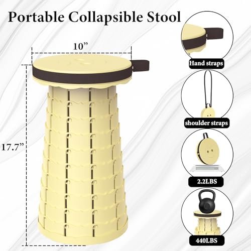 Upgraded Folding Stool with Carabiner,Retractable Collapsible Stool,Portable Camping Stool Lightweight and More Sturdy Capacity 440Ibs for Outdoor Fishing Hiking Travel - Image 2