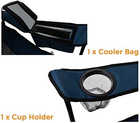 Quad Camp Chair w/ Built-In Cooler and Cup Holder, Includes Carry Bag - Navy/Gray - Image 6