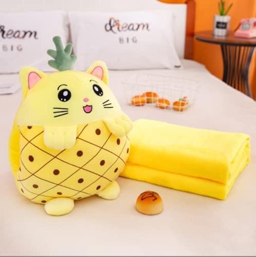 Kids Stuffed Animal Travel Blanket and Pillow Set, Adorable 3 in 1 Multifunctional Fruit Plush Pillow with Hand Warmer Design, Perfect for Travel, Camping, Car, Home and Office (15") (Yellow) - Image 2