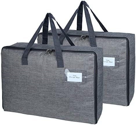 YACQ 2 Pack Large Moisture-Proof Storage Moving Travel Bag for Comforter Pillow Blanket Quilt Bedding Clothes/Water-Resistant Linen Fabric/Storage Container for Closet Under-Bed - Image 2