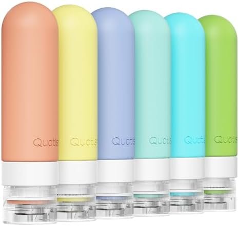 Quatish Travel Bottles for Toiletries 6 Pack, Original Patented Leakproof 3 oz Tsa Approved Travel Size Containers, BPA Free Silicone Shampoo and Conditioner Bottles, Camping Essentials