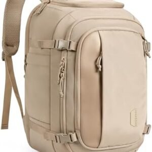 BAGSMART Travel Backpack Carry on Flight Approved, 30L Lightweight Backpack Fits 17.3 Inch Laptop for Men Women, Water Resistant Personal Item Travel Bag with USB Charging Port, Camel
