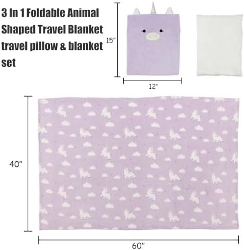 3-in-1 Kids Travel Pillow and Blanket Set, Snuggle Pillow in 12"X15", Plush Throw Blanket for Kids in 40"X60",Unicorn Gifts for Girls, Perfect for Travel, Camping, Home and Office - Image 3