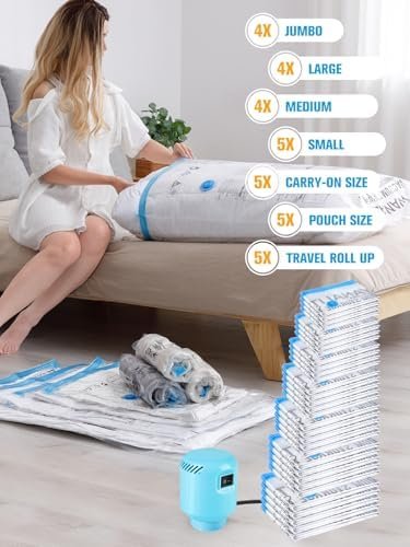 Vacuum Storage Bags with Electric Pump, New Air Valve Combo 32 Pack Vacuum Space Saver Bag, Vacuum Sealer Bags for Clothes, Clothing, Pillows, Comforters, Blankets, Quilt, Travel, Two Compressing Ways - Image 2