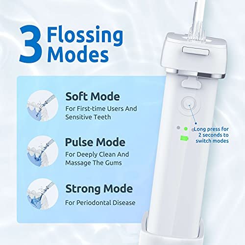 Water Flosser [Mini Cordless Portable] Oral Irrigator Water Teeth Cleaner Pick, Telescopic Water Tank, 3 Modes & IPX7 Waterproof, Home & Travel Water Flossers for Teeth, Braces Bridges Care - Image 4