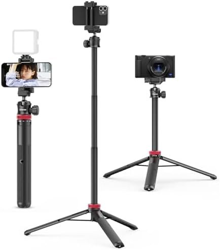 ULANZI MT-44 Extendable Phone Tripod, 360° Ball Head 44" Selfie Stick Phone Vlog Tripod Stand with 2 in 1 Phone Clip for iPhone Sony Canon GoPro, Lightweight for Travel