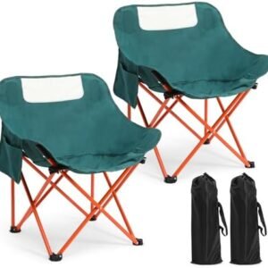 2 Pack Compact Camping Chairs Portable Folding for Outside with Carry Bag Lightweight Moon Chairs for Travel Picnic Hiking Beach Fishing, 600D Oxford, Supports 330lbs(Green)