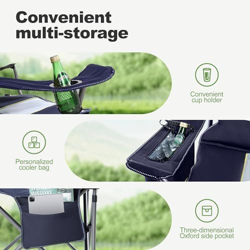 LET'S CAMP Oversized Folding Camping Chair Portable Outdoor Heavy Duty Padded Chairs Lawn Chair with Cup Holder, Storage Pocket and Cooler Bag, Supports 450LBS, for Camp, Travel, Picnic (Blue) - Image 7