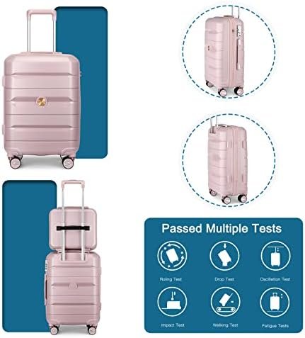 Somago 20" Carry On Luggage and 14" Mini Cosmetic Cases Travel Set Lightweight Polypropylene Suitcase with TSA Lock YKK Zipper Hardside Luggage with Spinner Wheels (2 Piece Set, Nude Pink) - Image 6