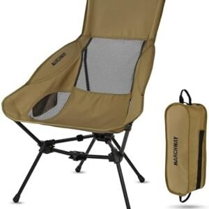 MARCHWAY Lightweight Folding High Back Camping Chair with Head Support, Stable Portable Compact for Outdoor Camp, Travel, Beach, Picnic, Festival, Hiking, Backpacking (Khaki)