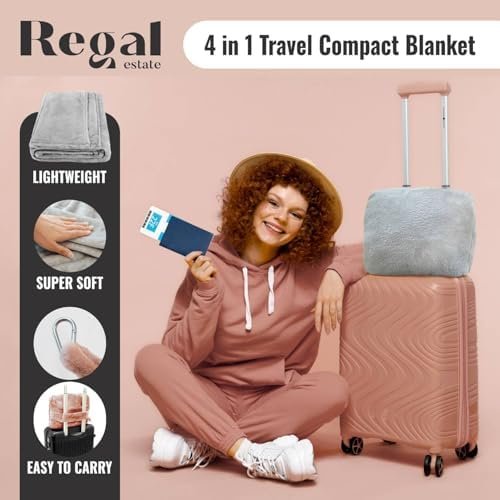 12BOTTLE 4 in 1 Travel Compact Blanket Pillow Super Soft Velvet with Luggage Sleeve and Backpack Clip, Gray, 60"W x 45"H by Cozy Throw Blanket for Home, Office, Travel by REGAL ESTATE - Image 2
