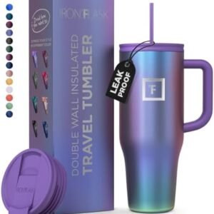 IRON °FLASK Co-Pilot Insulated Mug w/Straw & Flip Cap Lids - Cup Holder Bottle for Hot, Cold Drink - Leak-Proof - Water, Coffee Portable Travel Mug - Aurora, 32 Oz