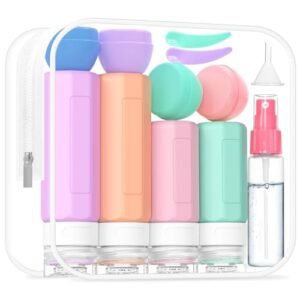 17 Pack Travel Bottles for Toiletries, TSA Approved Travel Size Toiletries Bottles, Leak Proof Travel Size Containers, Travel Essentials for Body Wash, Shampoo, Lotion & Conditioner Pink