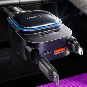 LISEN 96W Retractable Car Charger, 4 in 1 Retractable USB C for iPhone 16 Car Charger Fast Charging, Adapter with Retractable USB C Cable, Car Accessories Gifts for Women, for iPhone 16e 16 15 14 13