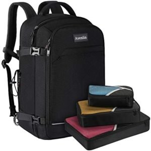 Asenlin 40L Travel Backpack for Women Men,17 Inch Laptop Backpack Flight Approved Luggage Carry On Water Resistant Computer Backpack for Weekender Overnight Large Daypack Black
