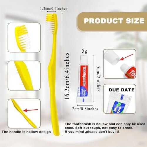 Disposable Toothbrushes With Toothpaste,200 Pack Yellow Hollow Individually Wrapped Disposable Travel Toothbrushes Kit in Bulk for Homeless,Nursing Home,Hotel,Charity - Image 4