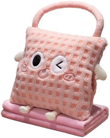 3 In 1 Travel Pillow and Blanket Set with Bag Cute Funny Plush Pillow Blanket Combo with Carrying Handle for Car & plane,Hand Warmer,Pink Throw Pillows for Bed,Sofa,Home Decor,Birthday Gifts for Kids