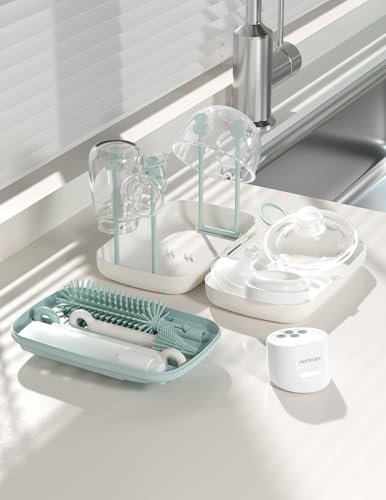 Momcozy Bottle Brush Set - Baby Bottle Cleaner Kit with Silicone Brush, Nipple Brush, Straw Brush, Soap Dispenser, Drying Rack - 7 in 1 Bottle Cleaning Tool for Home and Travel, Green - Image 8