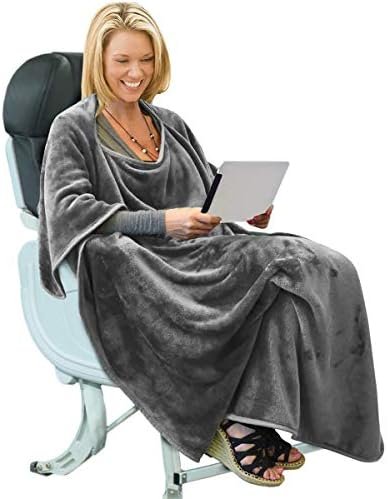 Tirrinia Travel Blanket Airplane Office Poncho 4 in 1 Premium Cozy Fleece Portable Poncho Blankets with Built-in Bag, Pocket - Image 8
