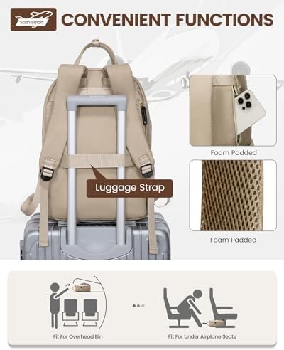 LOVEVOOK Laptop Backpack for Women,15.6inch Professional Women Travel Backpack Purse Anti-theft Laptop Computer Bag,Fashion Warterproof Work Business College Teacher Backpack Daypack,Khaki-beige white - Image 6