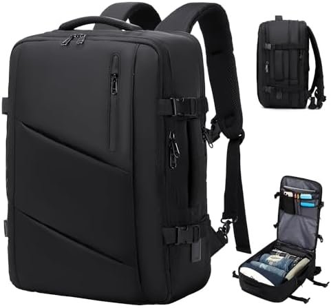 Carry on Travel Backpack for Men Women, Extra Large 40L Flight Approved Expandable Suitcase With USB/Type-C Charging Port, Victoriatourist Water Resistant Luggage Daypack Business Weekender Bag, Black