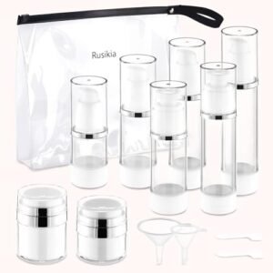 13 Pack Travel Size Containers, 1.7/1/0.5oz Clear Airless Pump Bottles, Mini Makeup Containers, TSA Approved Skincare Travel Containers, Leak Proof Refillable Jar for Toiletries, Lotion, Liquid, Cream