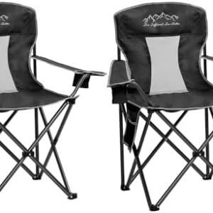 2PCS Mesh Folding Camping Chairs, Oversized Portable Outdoor Chairs, Weight Capacity 325 lbs with Cup Holder, Storage Pocket, Carry Bag Black