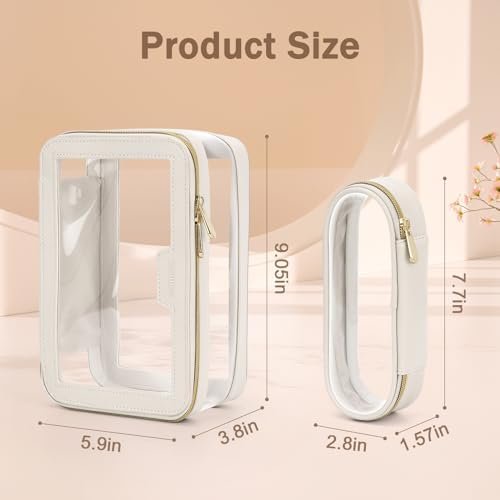 Travel Clear Makeup Bag with Makeup Brush Bag, Leather Makeup Case Toiletry Bag, Portable Cosmetic Bag Case, Transparent Waterproof Cosmetic Organizer Storage Bag for Women, Off-White - Image 6
