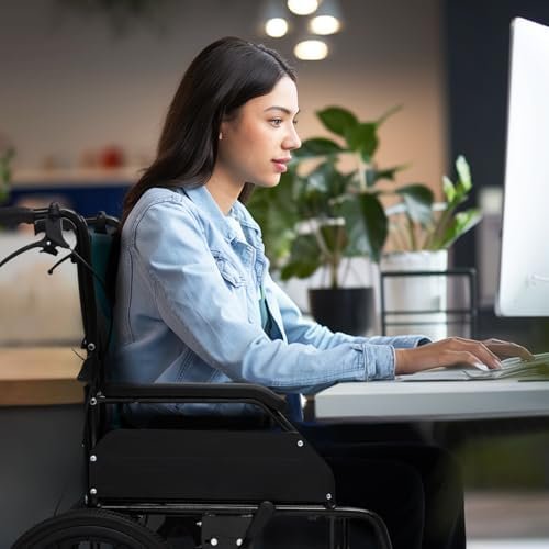 Wheel Chair for Adults with Swing-Away Footrest and Loop-Lock Handbrakes 17.5 inch Seat Wheel Chair 15" Rear Wheel Lightweight Transport Chair for Travel Compact Storage, 250 lbs - Image 3