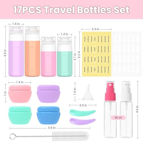 17 Pack Travel Bottles for Toiletries, TSA Approved Travel Size Toiletries Bottles, Leak Proof Travel Size Containers, Travel Essentials for Body Wash, Shampoo, Lotion & Conditioner Pink - Image 2
