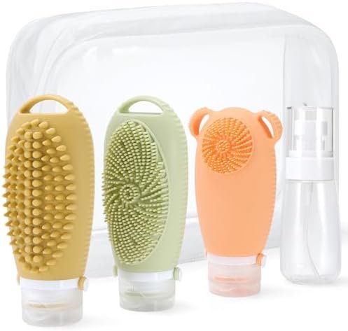 Silicone Travel Bottles for Toiletries, Leak Proof Silicone Squeezable Toiletry Containers Refillable Travel Liquid Bottles for Toiletries, Conditioner, Shampoo, Lotion & Body Wash 3.4 OZ 4 Pack