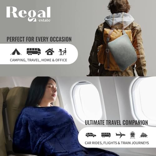 12BOTTLE 4 in 1 Travel Compact Blanket Pillow Super Soft Velvet with Luggage Sleeve and Backpack Clip, Gray, 60"W x 45"H by Cozy Throw Blanket for Home, Office, Travel by REGAL ESTATE - Image 4