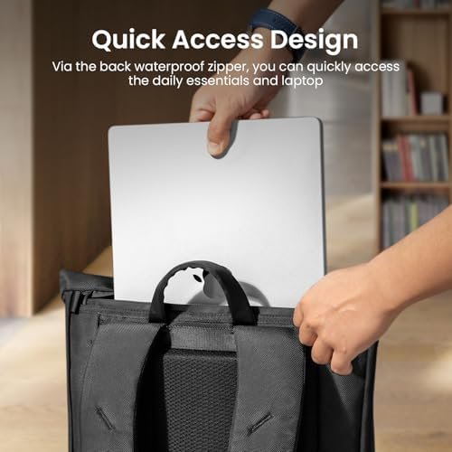 tomtoc Rolltop Laptop Backpack, Water-Resistant Travel Backpack Commute Expandable Casual Daypack for 13-17.3 inch Laptop, Rucksack for Work College Trip, Capacity Adjustable 25-30L, Black - Image 6
