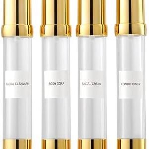 Golden Airless Pump Bottle Travel Set with Box Refillable Empty Cosmetic Pump Bottle Vacuum Bottles for Liquids Such as Hand Soap,Toner,Foundation,Hair Oil,Lotion and Cream(1oz/30ml,4 Pack)