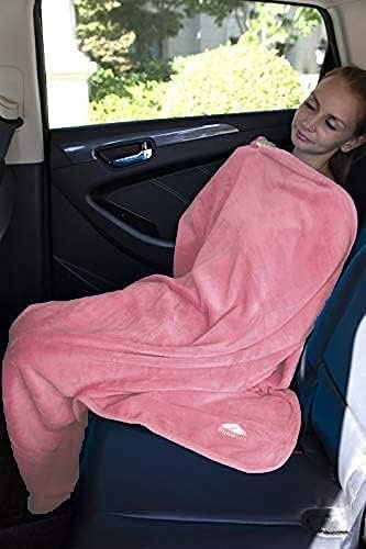 BlueHills Premium Soft Travel Blanket Pillow Airplane Blanket in Soft Bag case with Hand Luggage Belt and Carabiner Compact Pack Large Cozy Portable for Plane Car Train Transit Light Pink T020 - Image 8