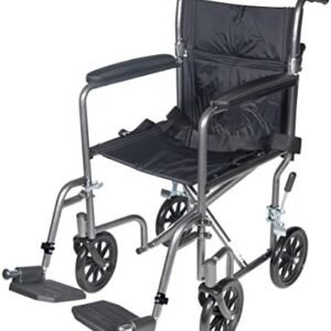 Drive Medical TR37E-SV Lightweight Folding Transport Wheelchair with Swing-Away Footrest, Silver