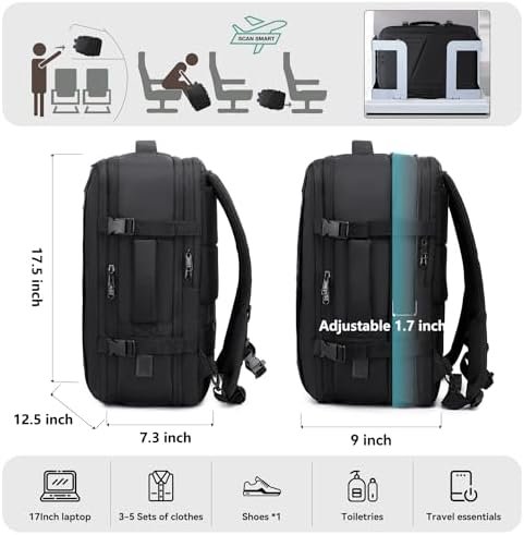 Carry on Travel Backpack for Men Women, Extra Large 40L Flight Approved Expandable Suitcase With USB/Type-C Charging Port, Victoriatourist Water Resistant Luggage Daypack Business Weekender Bag, Black - Image 3