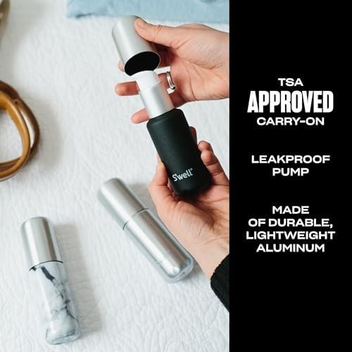 S'well 3.4oz Travel Bottle Set, Includes 3 Lightweight and Recyclable Aluminum Bottles, Leakproof Pumps For Shampoo, Conditioner, Body Wash, Lotions, Sanitizers, and More, TSA Carry On Approved - Image 2