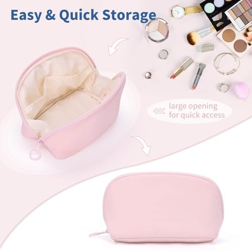 Small Makeup Bag Travel Toiletry Bag - Puffy Padded Make Up Bags for Women, Cute Cosmetic Organizer Case with Wide-Open, Quilted Pouch Purse for Essentials, Accessories, Brushes (Pink, Small) - Image 4
