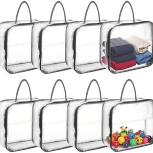 8 Pcs Clear Clothes Storage Bags, Large Clear Travel Packing Cube, Plastic Blanket Storage Bags, Foldable Moving Bags with Zipper for Bedding, Linen, Blankets, Comforters, Clothing & Toys