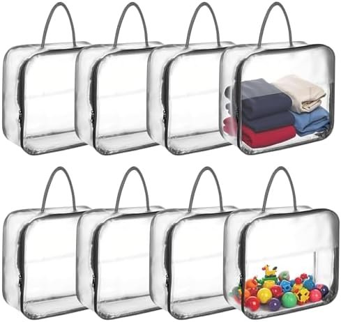 8 Pcs Clear Clothes Storage Bags, Large Clear Travel Packing Cube, Plastic Blanket Storage Bags, Foldable Moving Bags with Zipper for Bedding, Linen, Blankets, Comforters, Clothing & Toys