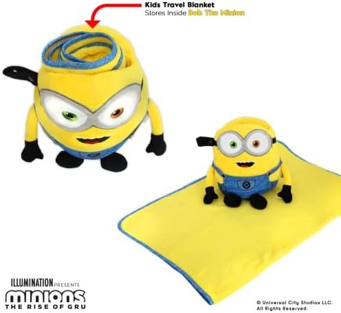 Roamwild Universal Despicable Me Bob Minions Kids Travel Pillow and Travel Blanket Set – Soft Plush Armrest Buddy Transforms Any Armrest Into a Comfy Childs Pillow for Travelling - Image 2