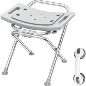 Folding Shower Chair Seat, 17.5" Stainless Steel Small Shower Chair for Inside Shower with Pad, 400lbs Portable Travel Shower Stool, Safety Anti-Slip Bath Chair for Seniors, Disabled, Gray