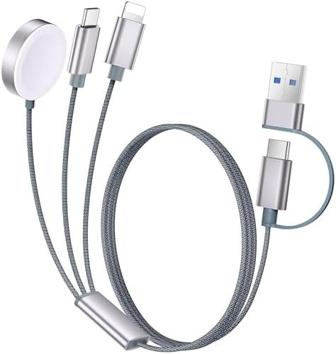 Temdan for Apple Watch Charger,3 in 2 USB C Cable for iPhone 16 Charger/Type C/Lightning Multi Charging Cable Travel Essentials PS/2 Cables Compatible with iWatch Ultra/SE/10-1&iPhone 16-12-4FT