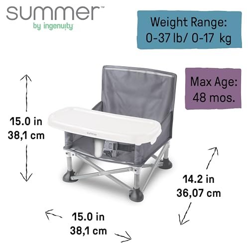 Summer by Bright Starts Pop 'N Sit Portable Booster Chair, Floor Seat, Indoor/Outdoor Use, Compact Fold, Grey, 6 Mos - 3 Yrs - Image 5