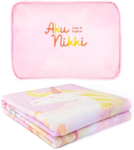 Kids Travel Pillow and Blanket 2-in-1 - Compact Throw Cushion with Unicorn Design, Soft Bag, Flight Accessories for Airplane, Car, or Camping Essentials - Image 7