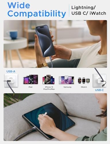 Upgraded 3 in 2 USB C Cable for Apple Watch Charger iPhone Charger USB C Multi Fast Charging Cable Compatible with iWatch Ultra/SE/10/9/8/7/6/5/4/3/2/1 & iPhone 16/15/14/Galaxy S23-4FT - Image 5