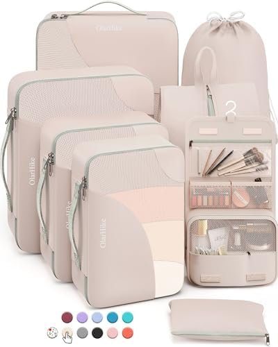 10 Set/8 Set-Packing Cubes for Travel, Sturdy Suitcase Organizer in 4 Size(Extra Large, Large, Medium, Small), OlarHike Luggage Cubes with Toiletry Bag, Essential Cruise Ship Gifts for Women