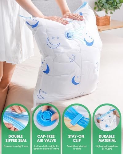 Vacuum Storage Bags for Travel, Combo 25 Pack Vacuum Sealed Bags with 1500mAh Portable Rechargeable Electric Pump for Clothes, Pillows, Comforters, Luggage, Backpack, Travel Essentials - Image 6